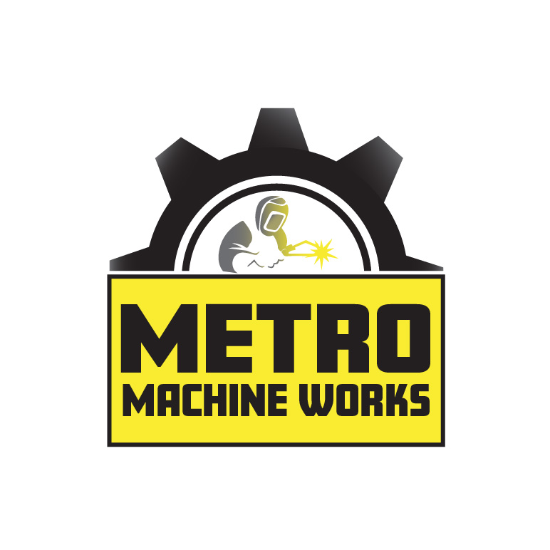 Metro Machine Works logo, primary colorway: a welder inside a gear above a bold yellow nameplate